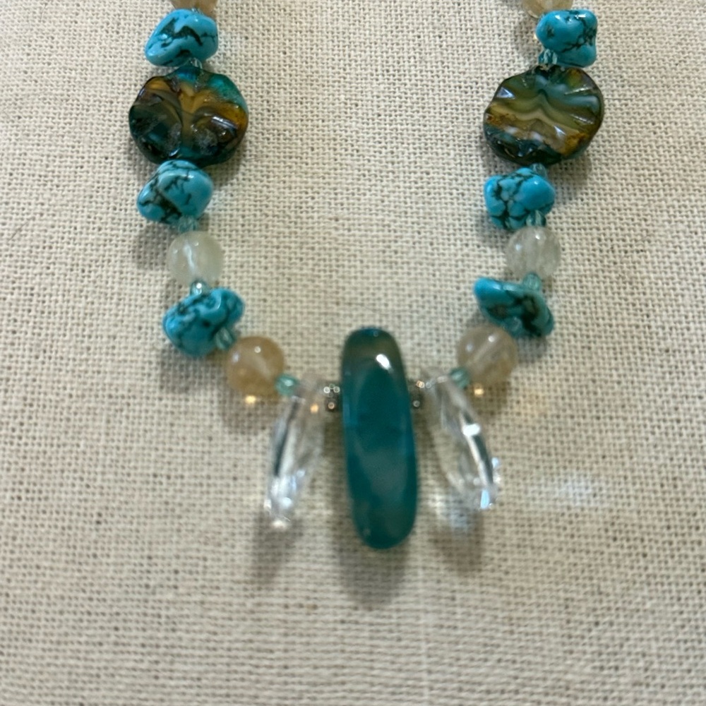 Boho Turquoise & Glass Accent Statement Necklace